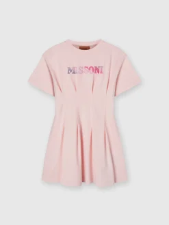Short-sleeved cotton dress with logo lettering