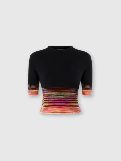 Short-sleeved flared cashmere crewneck crop top