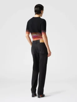 Short-sleeved flared cashmere crewneck crop top