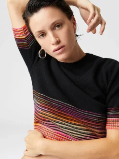Short-sleeved flared cashmere crewneck crop top