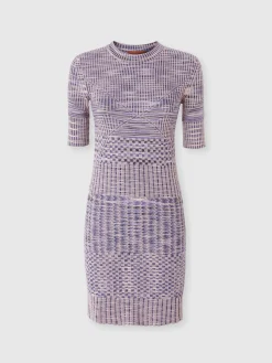 Short-sleeved mini-dress in slub wool