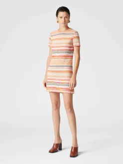 Short-sleeved mini-dress with Greek zig zag lamé