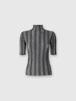 Short-sleeved striped turtleneck with sequins