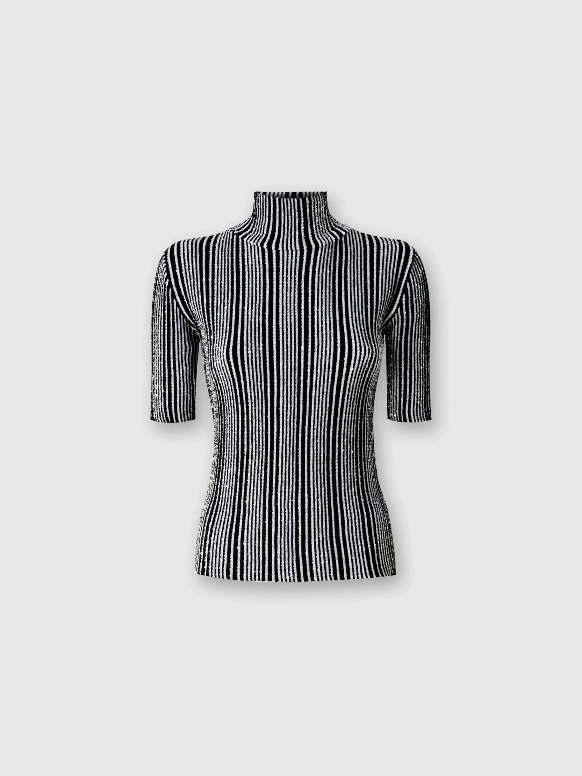 Short-sleeved striped turtleneck with sequins