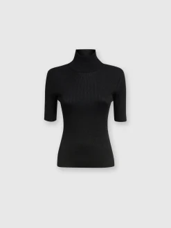 Short-sleeved turtleneck in glitter-effect viscose