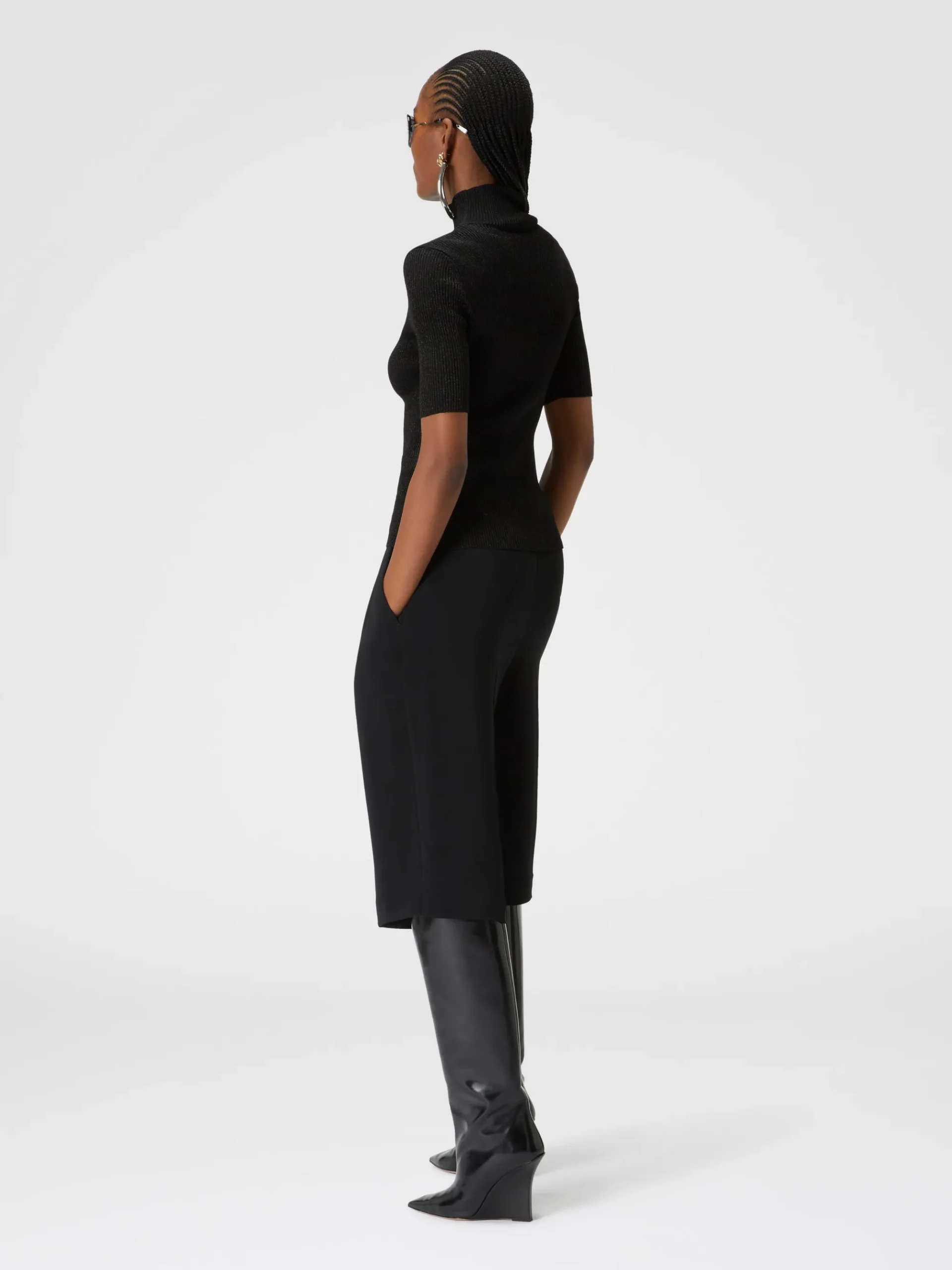Short-sleeved turtleneck in glitter-effect viscose