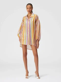 Silk and cotton oversize blouse with zigzag print