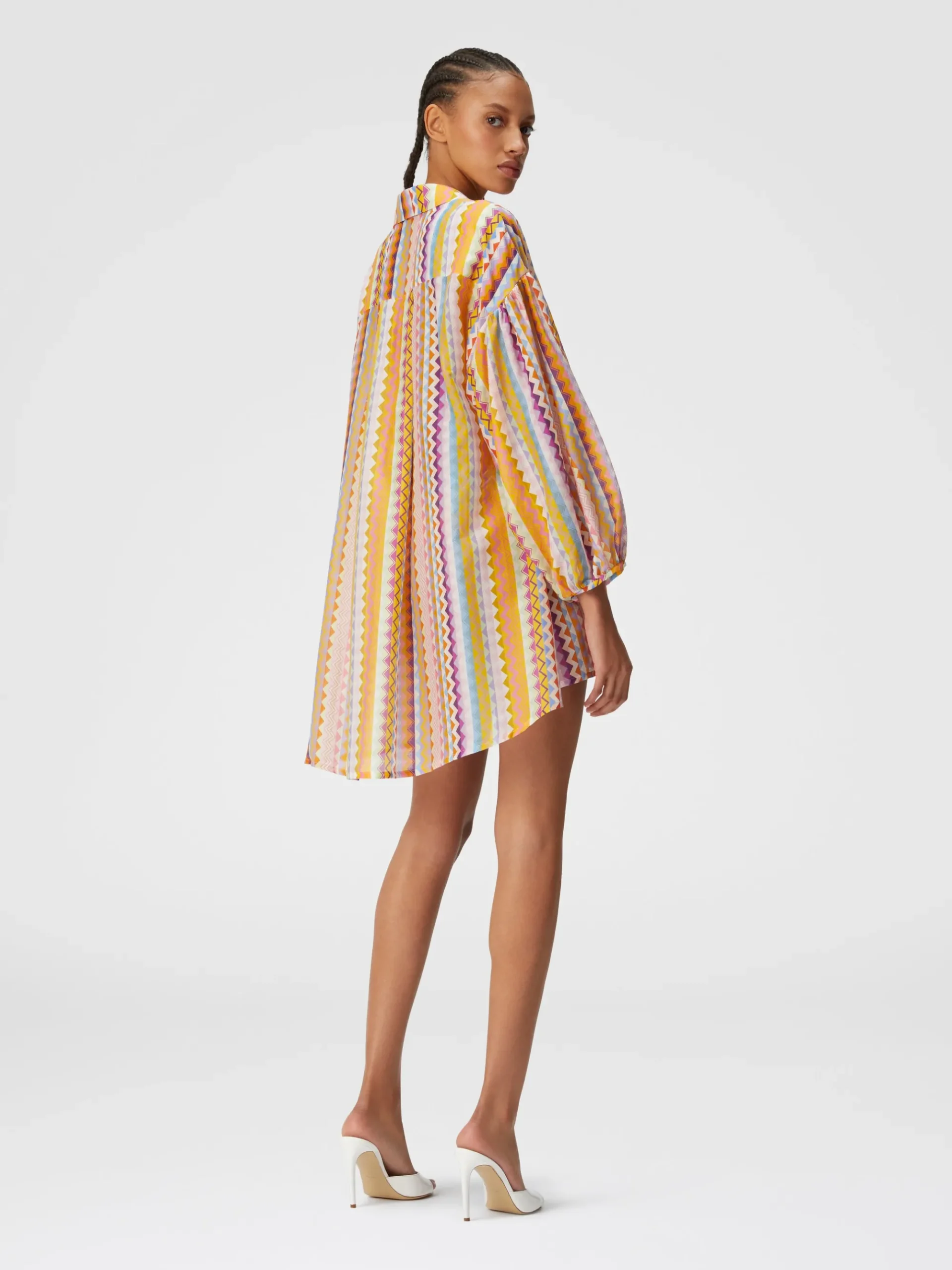 Silk and cotton oversize blouse with zigzag print
