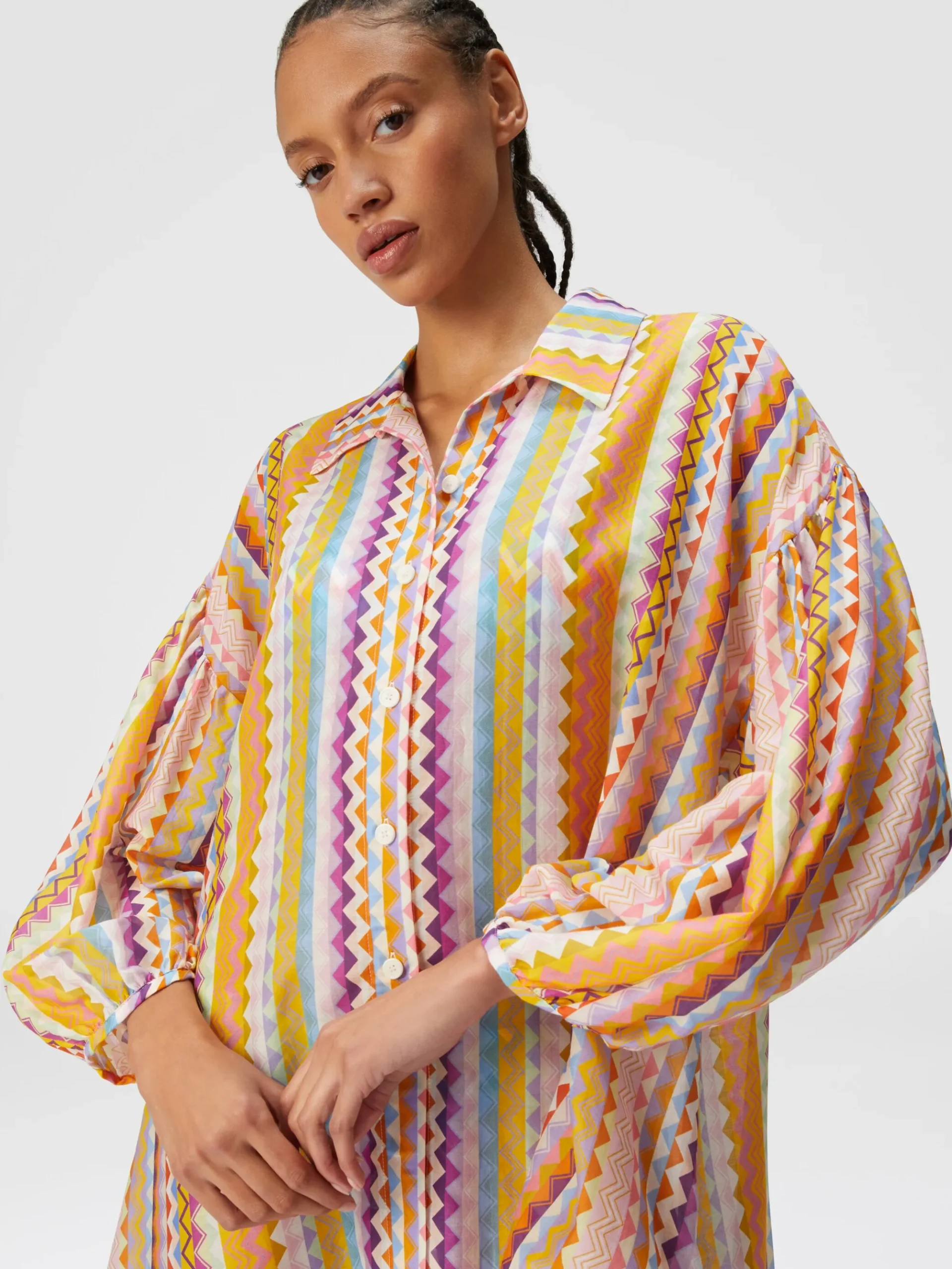 Silk and cotton oversize blouse with zigzag print