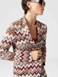 Single-breasted blazer in cotton and zigzag viscose