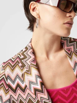 Single-breasted blazer in cotton and zigzag viscose
