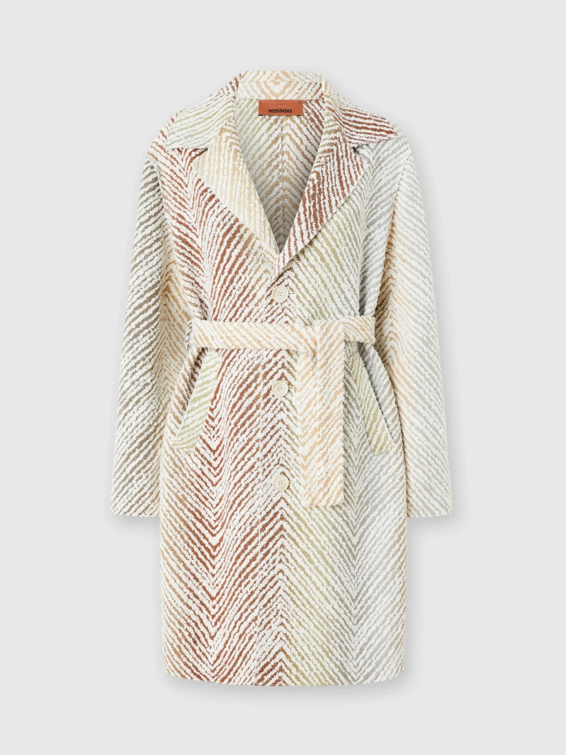 Single-breasted coat in fabric with 3D zig zag pattern