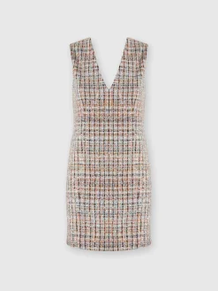 Sleeveless bouclé checkered mini-dress with sequins