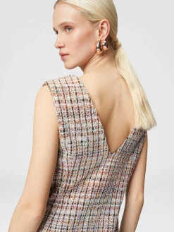 Sleeveless bouclé checkered mini-dress with sequins