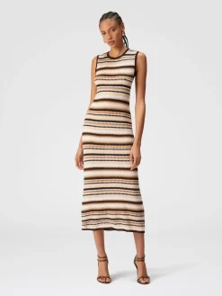 Sleeveless midi dress in striped wool and viscose