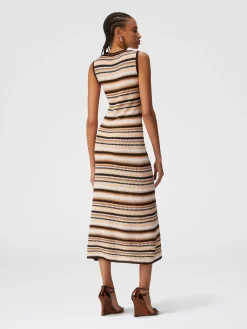 Sleeveless midi dress in striped wool and viscose