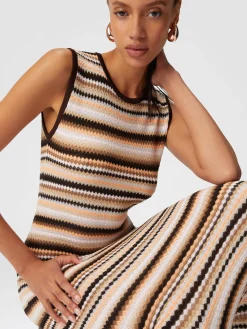 Sleeveless midi dress in striped wool and viscose