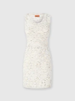 Sleeveless mini-dress in slub knit with sequins