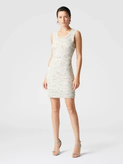 Sleeveless mini-dress in slub knit with sequins