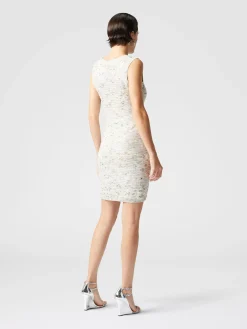 Sleeveless mini-dress in slub knit with sequins