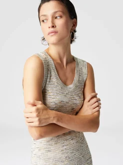 Sleeveless mini-dress in slub knit with sequins