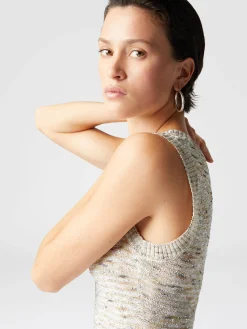 Sleeveless mini-dress in slub knit with sequins