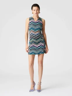 Sleeveless mini-dress in wool and cotton