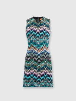 Sleeveless mini-dress in wool and cotton