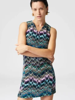 Sleeveless mini-dress in wool and cotton