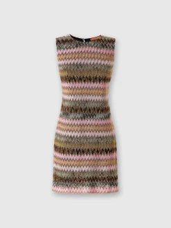 Sleeveless mini-dress in zig zag lamé viscose