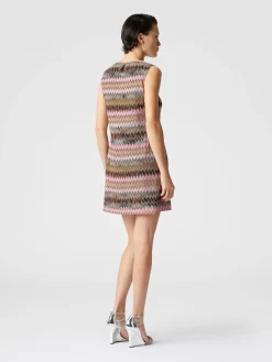 Sleeveless mini-dress in zig zag lamé viscose