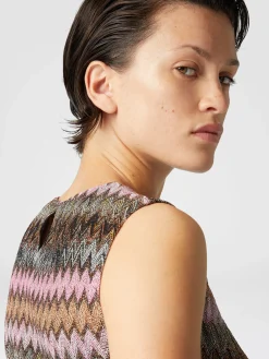 Sleeveless mini-dress in zig zag lamé viscose