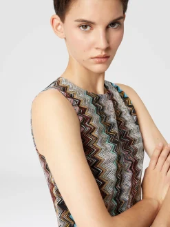 Sleeveless mini-dress in zig zag lamé viscose blend