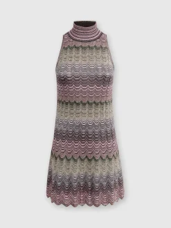Sleeveless mini-dress with lamé Greek motif