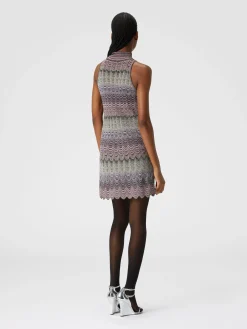 Sleeveless mini-dress with lamé Greek motif