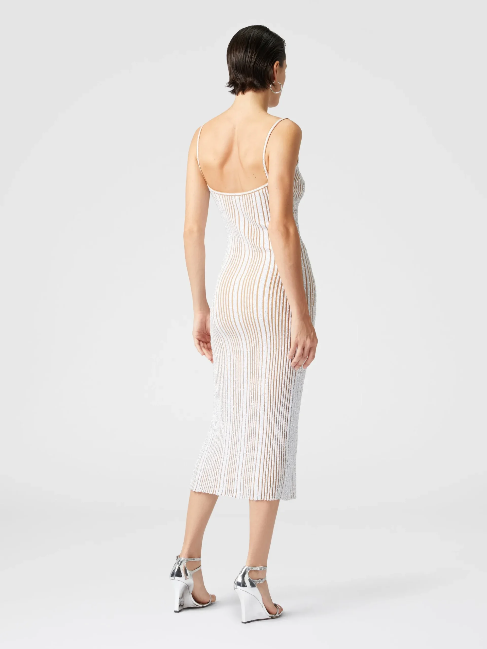 Sleeveless ribbed midi dress with sequins and slit