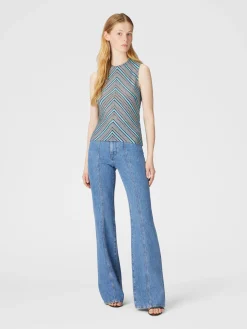 Sleeveless top in lamé striped viscose