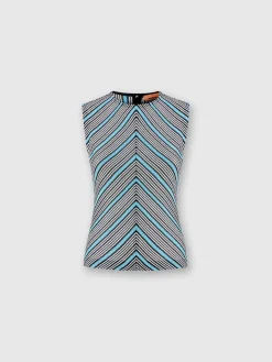 Sleeveless top in lamé striped viscose
