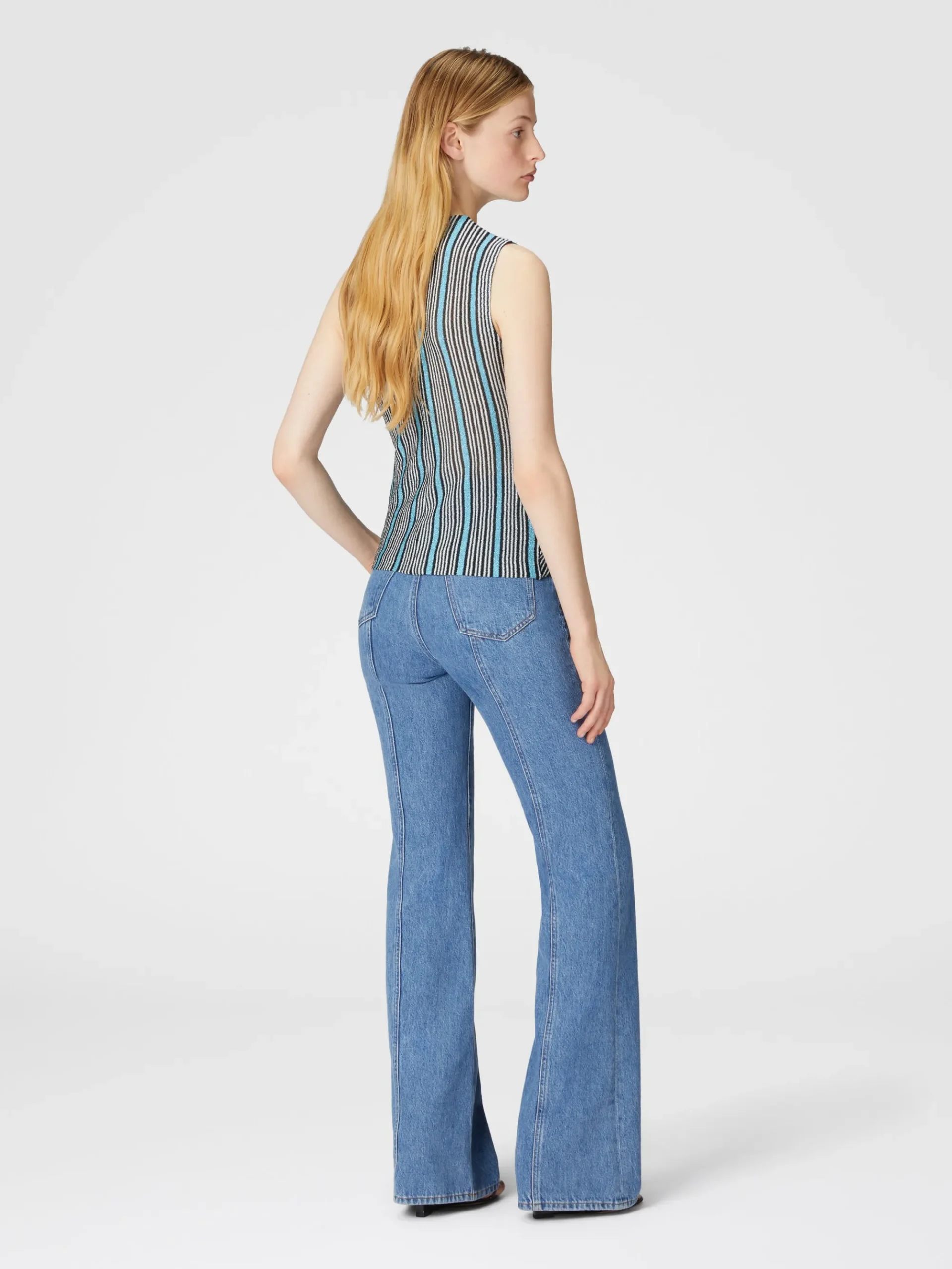 Sleeveless top in lamé striped viscose