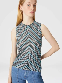 Sleeveless top in lamé striped viscose