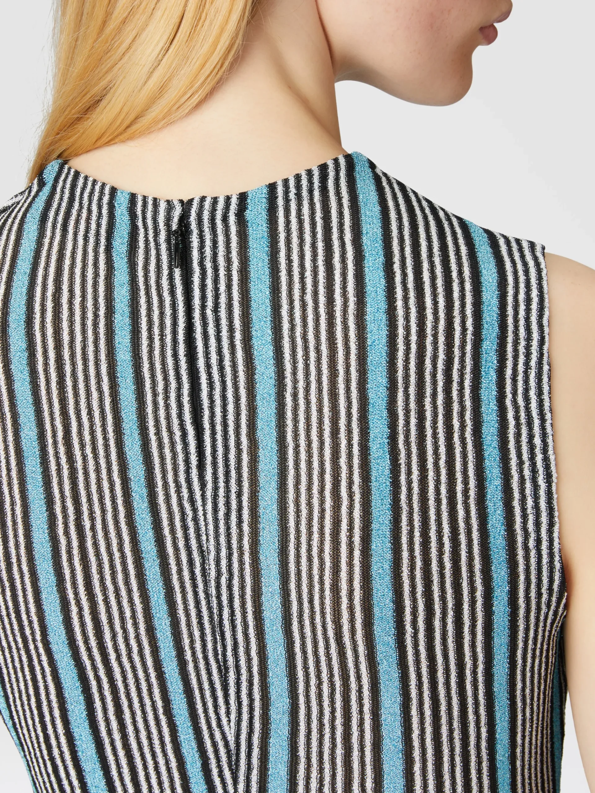 Sleeveless top in lamé striped viscose