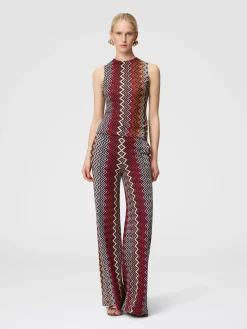 Sleeveless top in wool and zigzag viscose