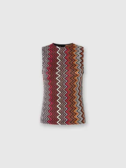 Sleeveless top in wool and zigzag viscose