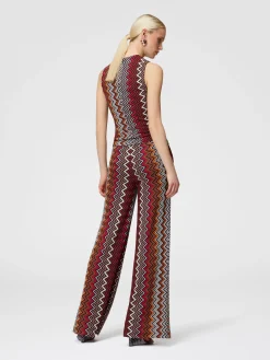 Sleeveless top in wool and zigzag viscose