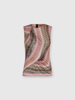 Sleeveless top in zig zag lamé viscose blend