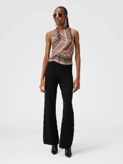 Sleeveless top in zig zag lamé viscose blend