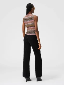 Sleeveless top in zig zag lamé viscose blend