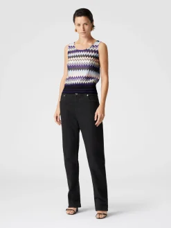 Sleeveless top in zig zag lamé viscose