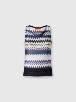 Sleeveless top in zig zag lamé viscose