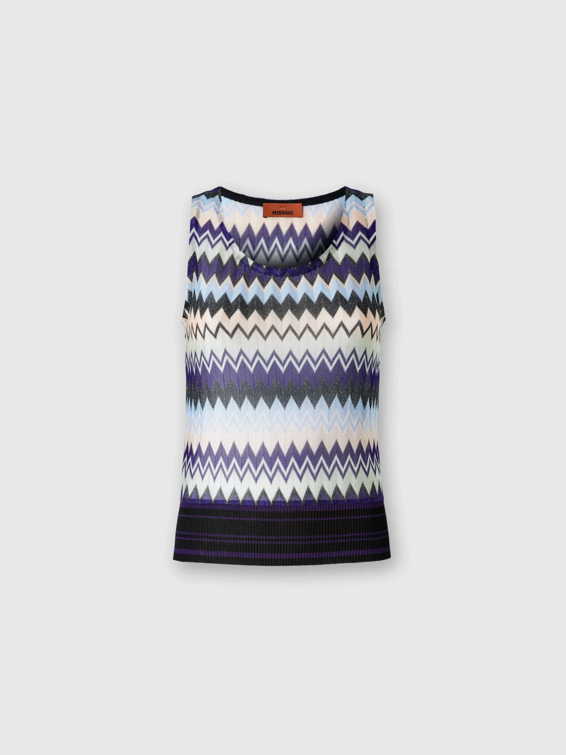 Sleeveless top in zig zag lamé viscose